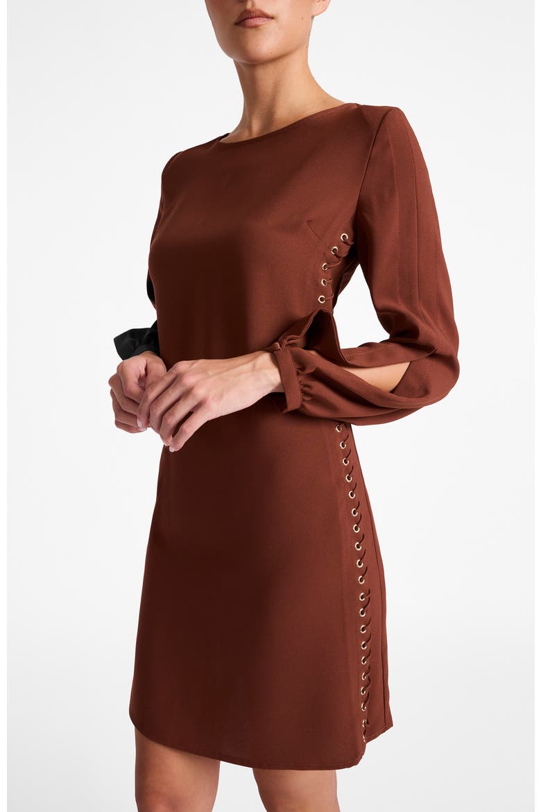 Pauli Shift Dress in Satin Back Crepe, Alternate, color, DARK CHESTNUT