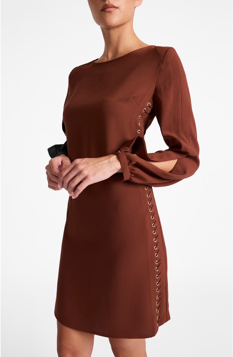 Santorelli Pauli Shift Dress in Satin Back Crepe, Alternate, color, Dark Chestnut