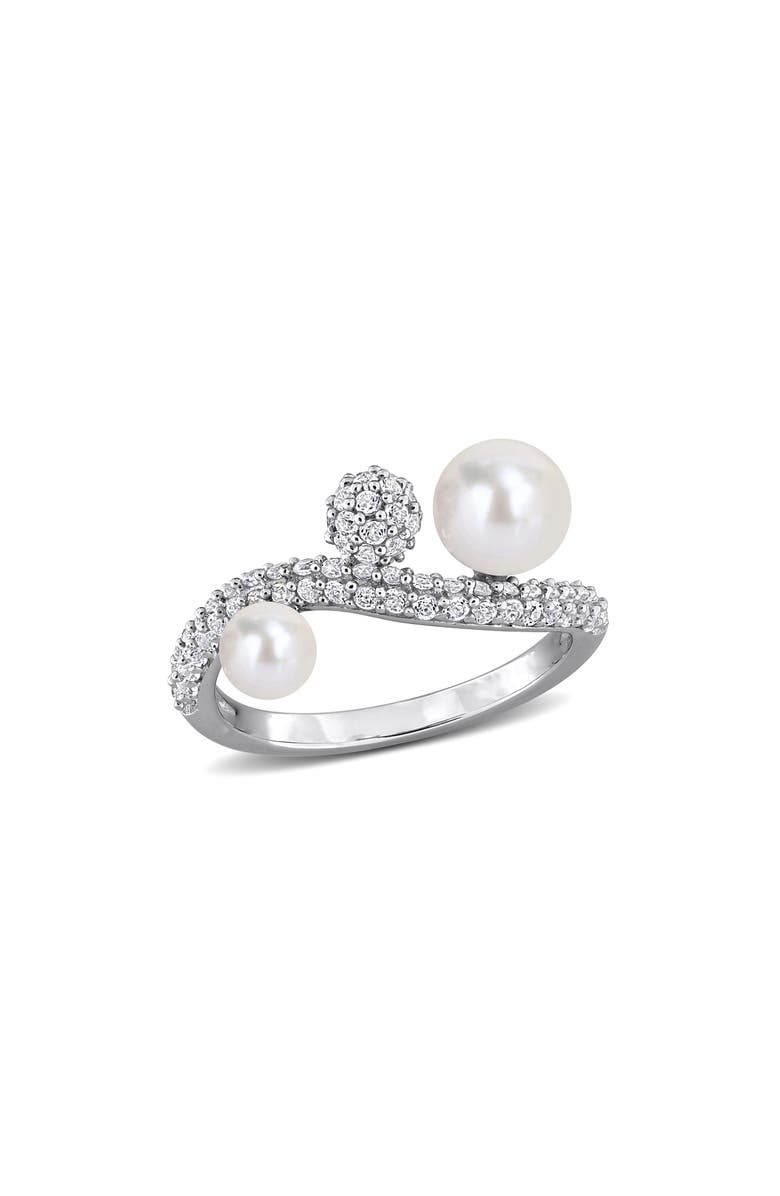DELMAR White Topaz Pavé & Cultured Freshwater Pearl Ring, Main, color, White
