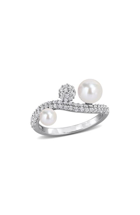 White Topaz Pavé & Cultured Freshwater Pearl Ring
