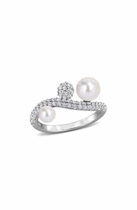 DELMAR White Topaz Pavé & Cultured Freshwater Pearl Ring