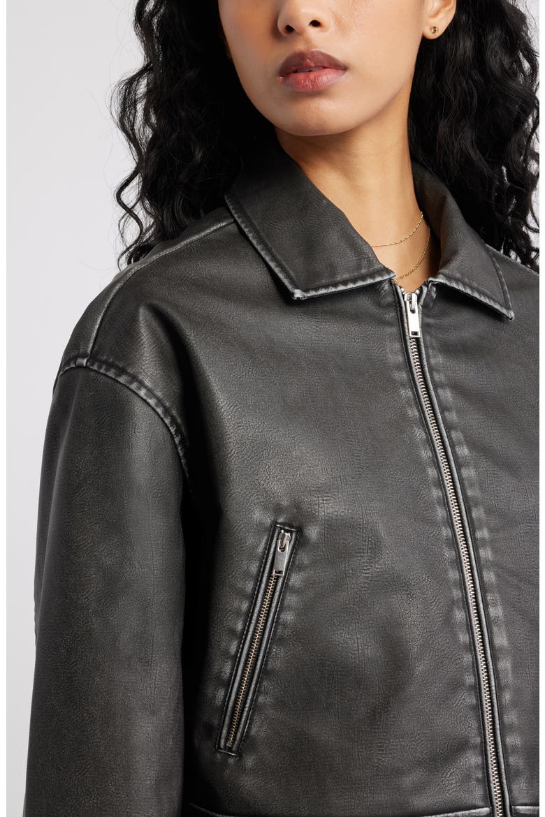 Washed Faux Leather Jacket, Alternate, color, BLACK