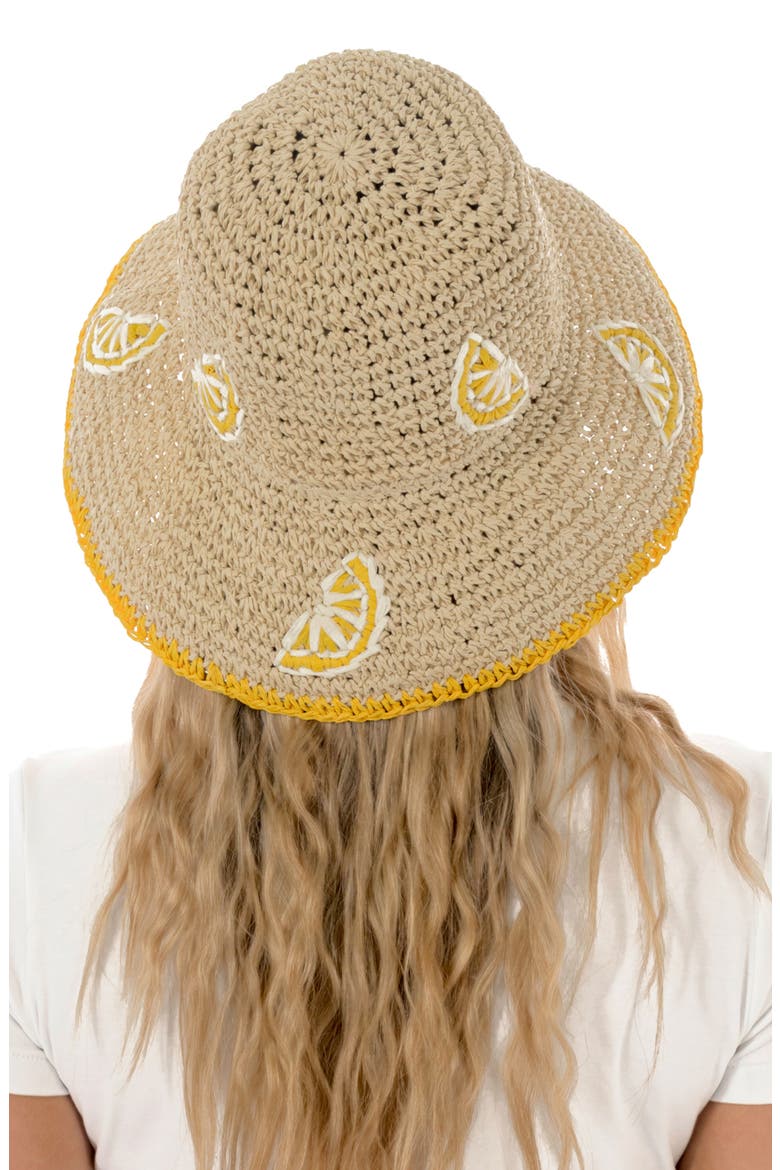 Lemon Embroidered Straw Bucket Hat, Alternate, color, YELLOW