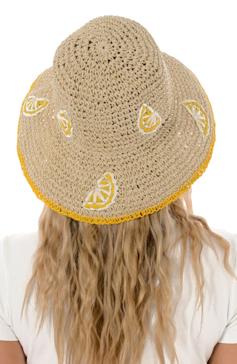 MARCUS ADLER Lemon Embroidered Straw Bucket Hat, Alternate, color, Yellow