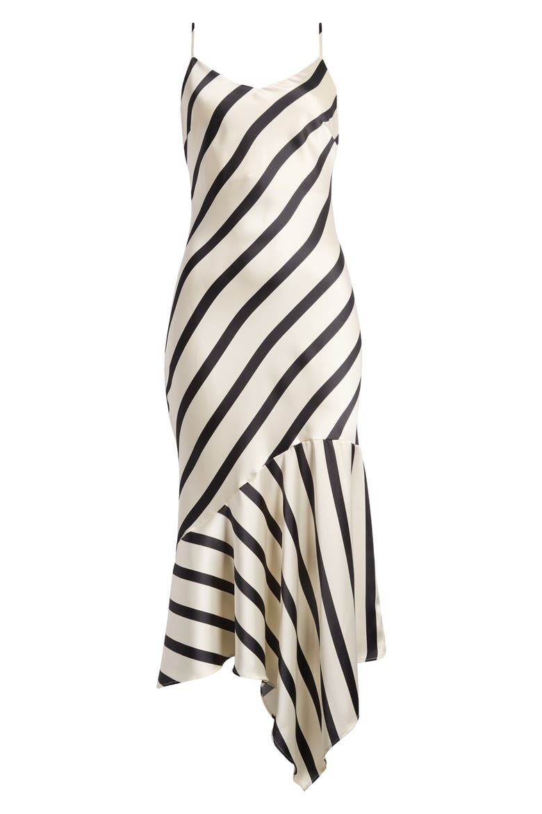 Lucille Stripe Asymmetric Hem Satin Midi Dress, Alternate, color, CREAM