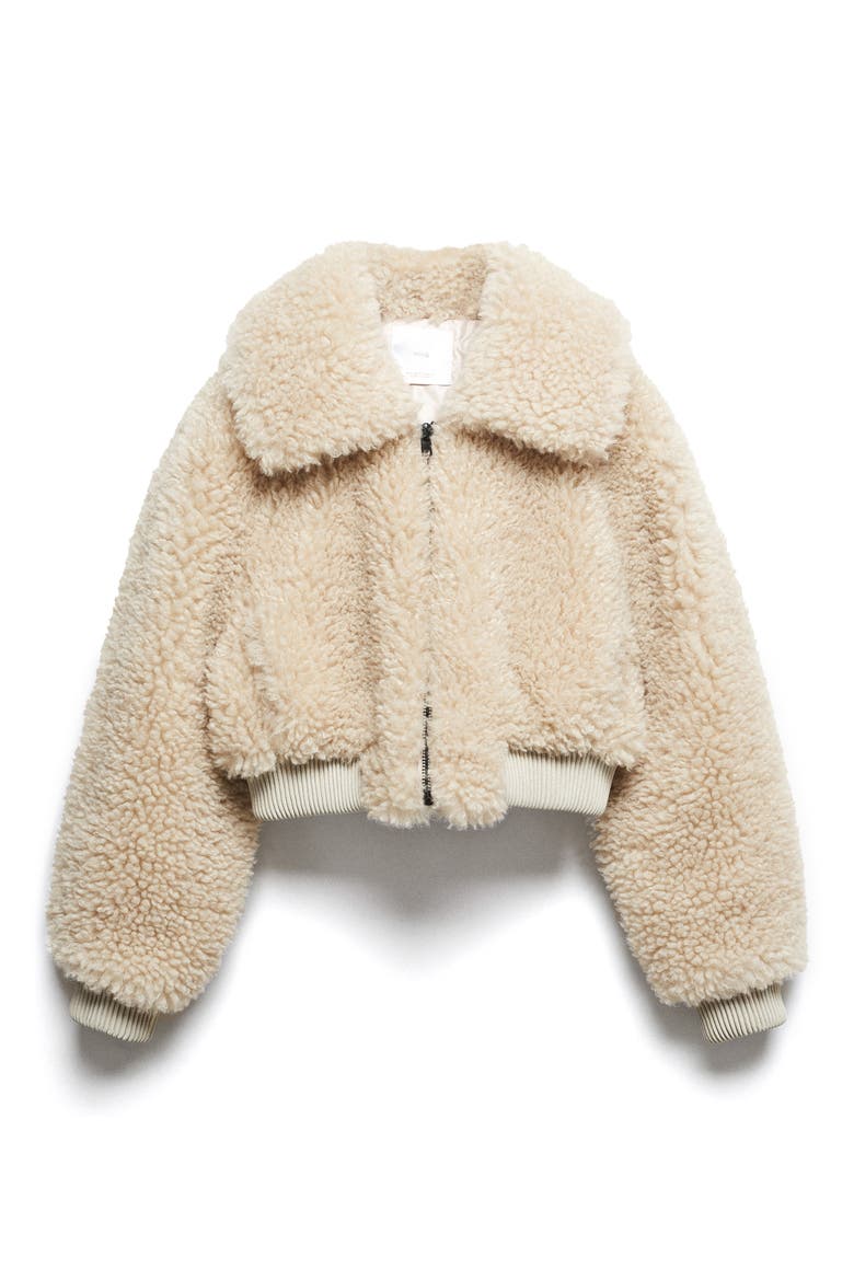 Faux Shearling Crop Aviator Jacket, Alternate, color, ECRU