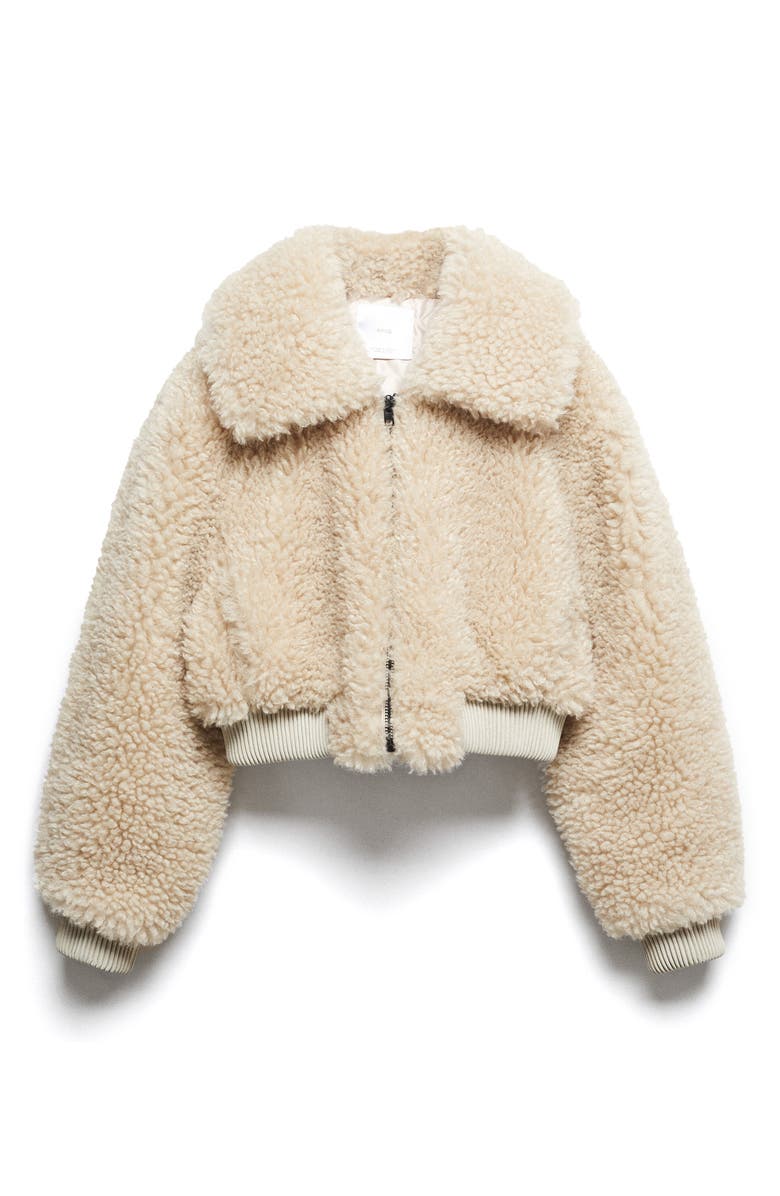MANGO Faux Shearling Crop Aviator Jacket, Alternate, color, 