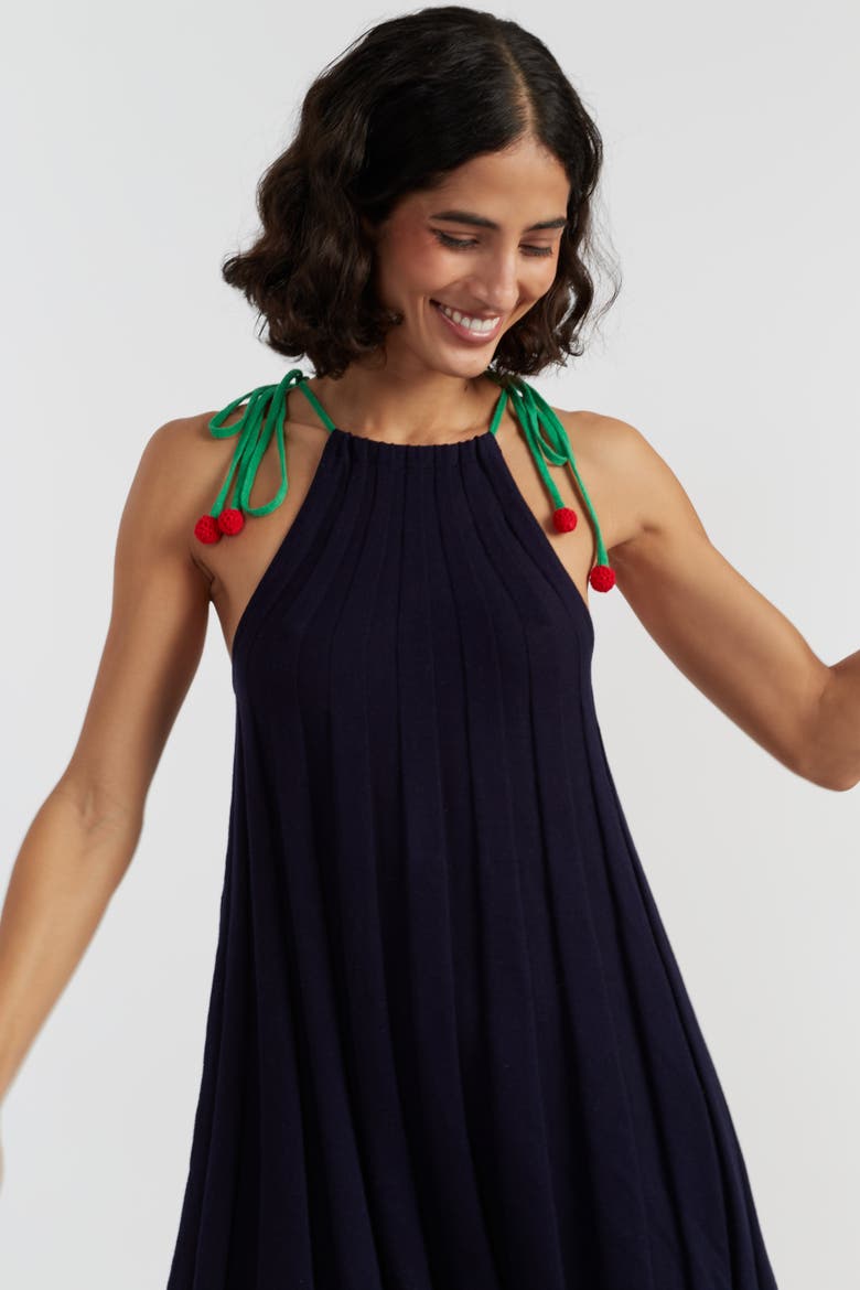 Cotton Cherry Swing Dress, Alternate, color, Navy