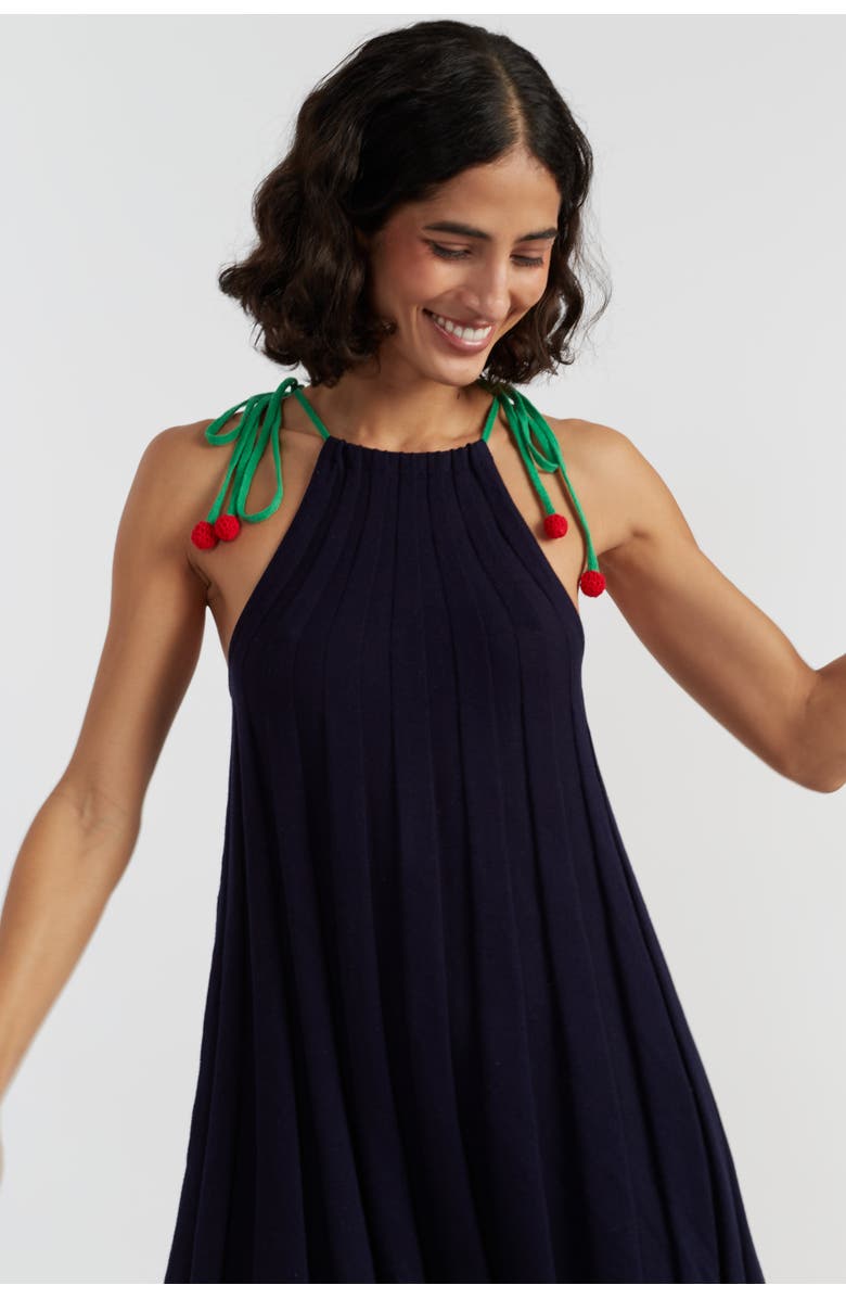 Chinti & Parker Cotton Cherry Swing Dress, Alternate, color, Navy