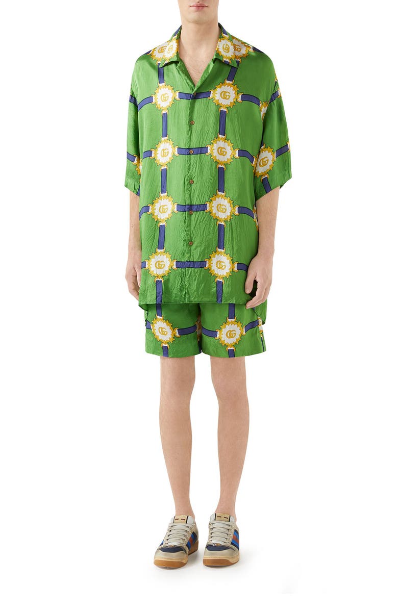 Gucci GG Harness Print Bowling Shirt, Alternate, color, 