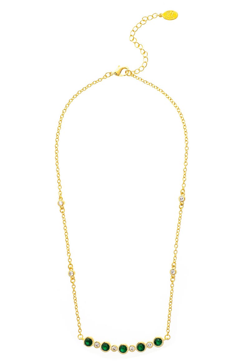 18K Yellow Gold Clad Bezel Crystal & CZ Curved Bar Pendant Necklace, Main, color, 18K GOLD CLAD/EMERALD CRYSTAL