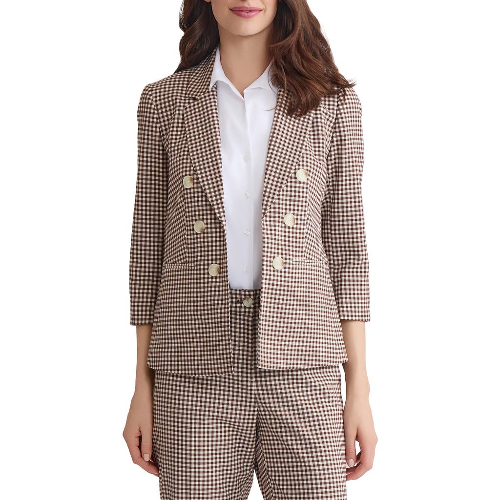 Jones New York Gingham Faux Double Breasted Jacket In Burgundy