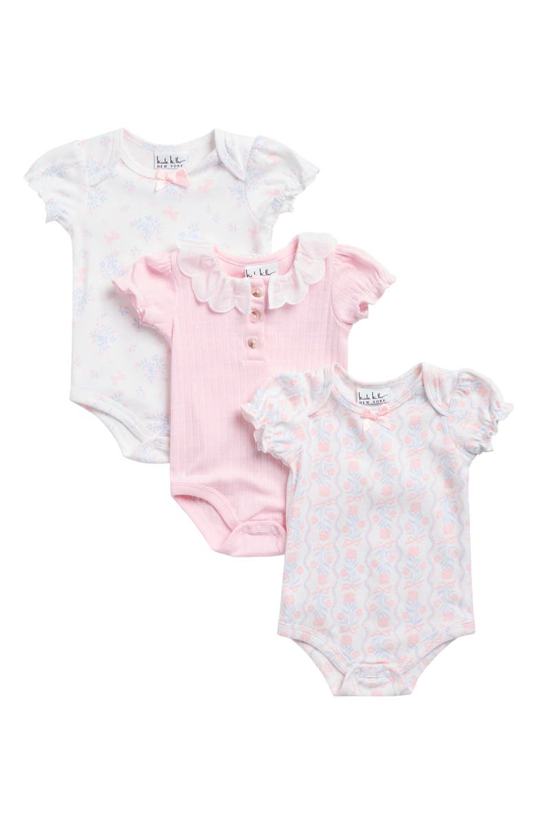 Nicole Miller Assorted 3-Pack Bodysuits, Main, color, Icy Pink
