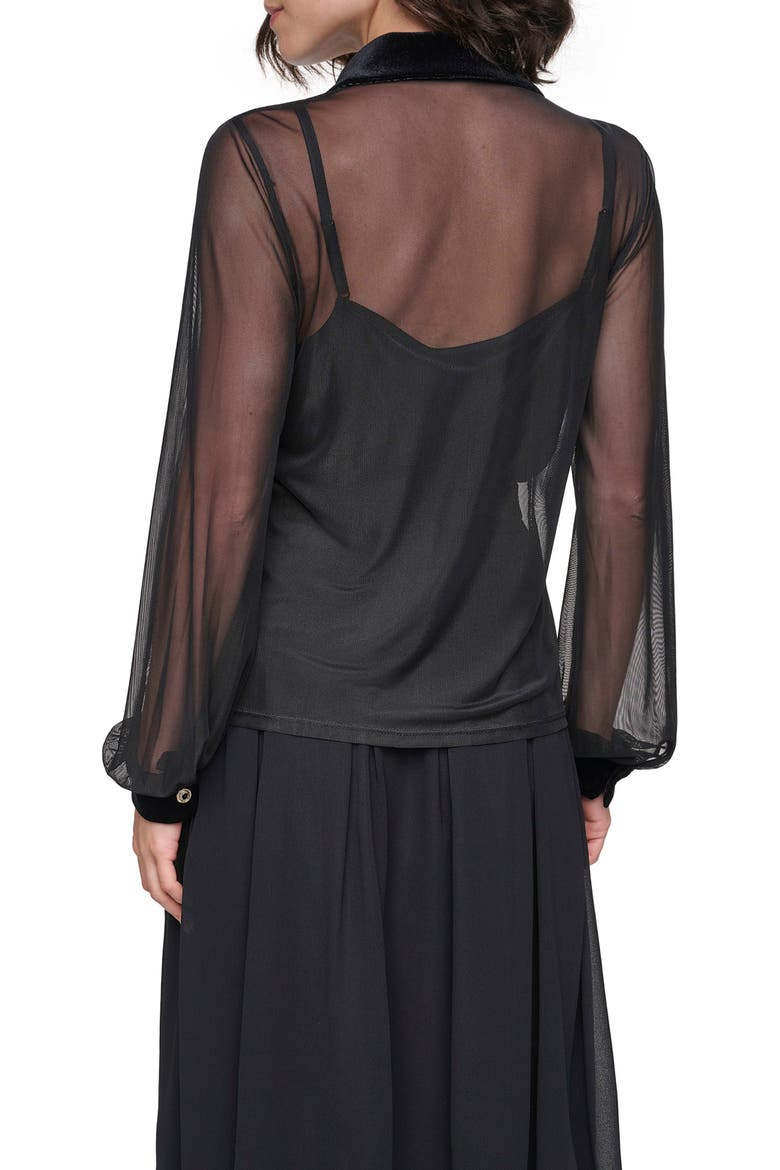 Mesh Shirt with Velvet Collar, Alternate, color, BLACK