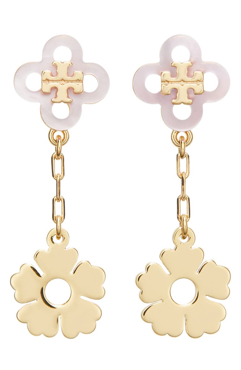 Tory Burch Forget Me Not Linear Earring, Main, color, Tory Gold / Pink