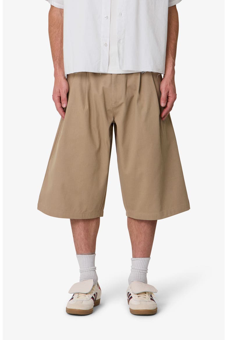 Baggy Fit Pleated Cotton Twill Shorts, Main, color, KHAKI