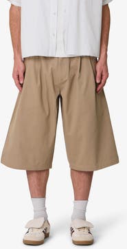 mnml Baggy Fit Pleated Cotton Twill Shorts