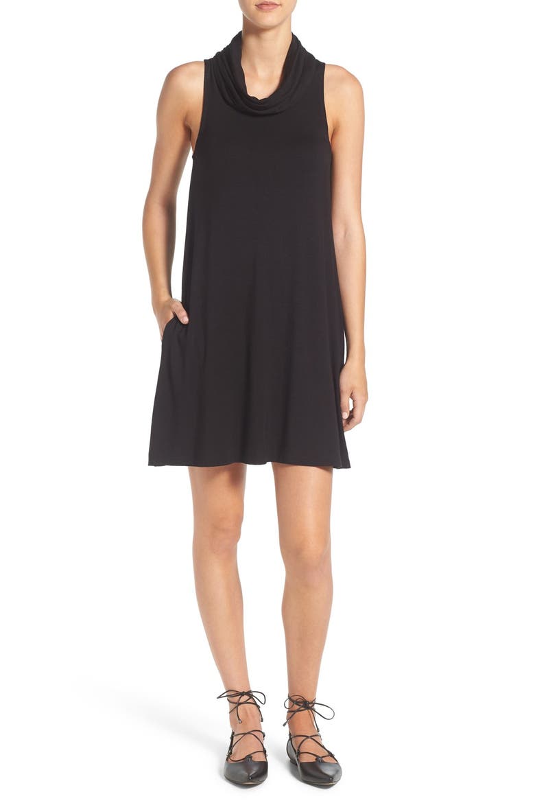 Cowl Neck Shift Dress, Main, color, BLACK