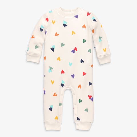 Baby Cozy Fleece Sweatshirt Romper In Rainbow Confetti Hearts