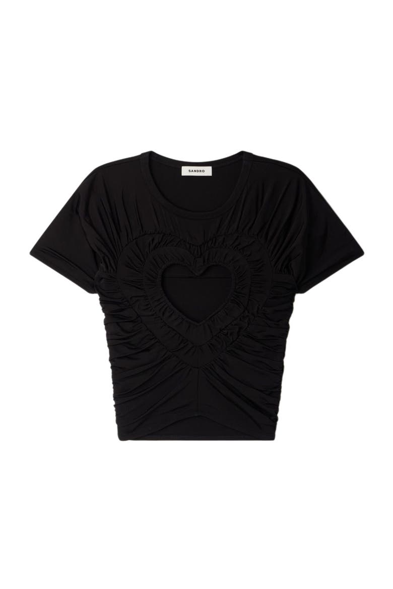 Ruched heart cropped T-shirt, Alternate, color, Black