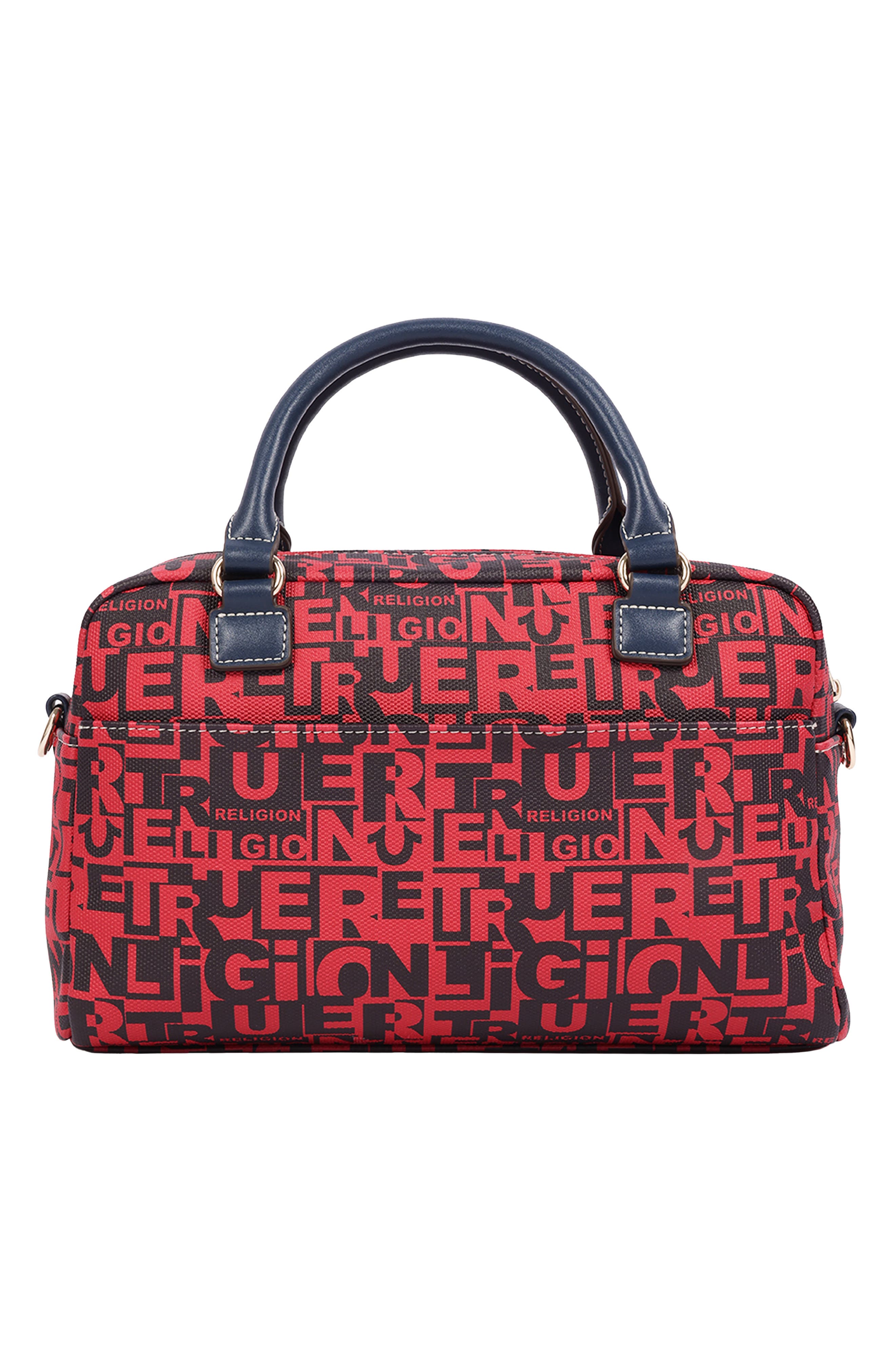 Multi Patch Graphic Faux Leather Satchel, Alternate, color, RED