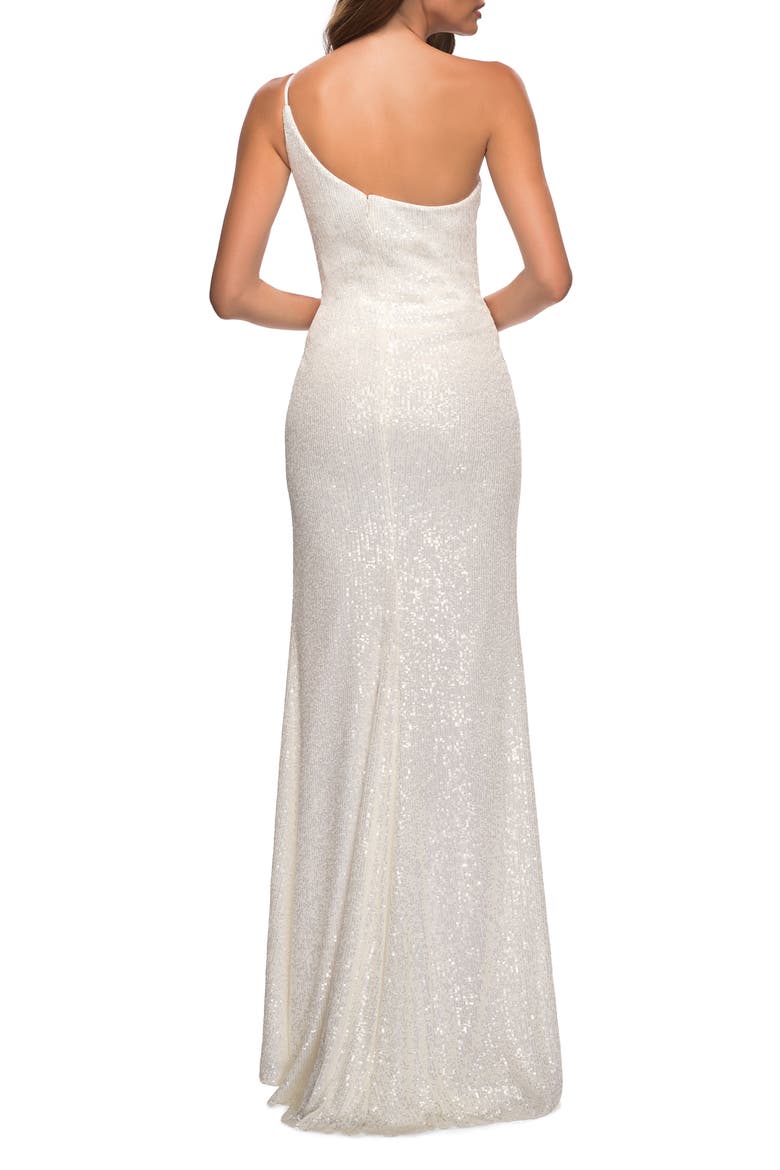 Simple One Shoulder Long Sequin Evening Gown, Alternate, color, WHITE