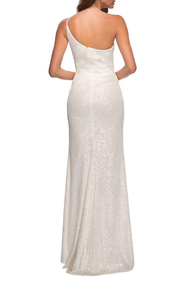 La Femme One-Shoulder Sequin Jersey Gown, Alternate, color, 