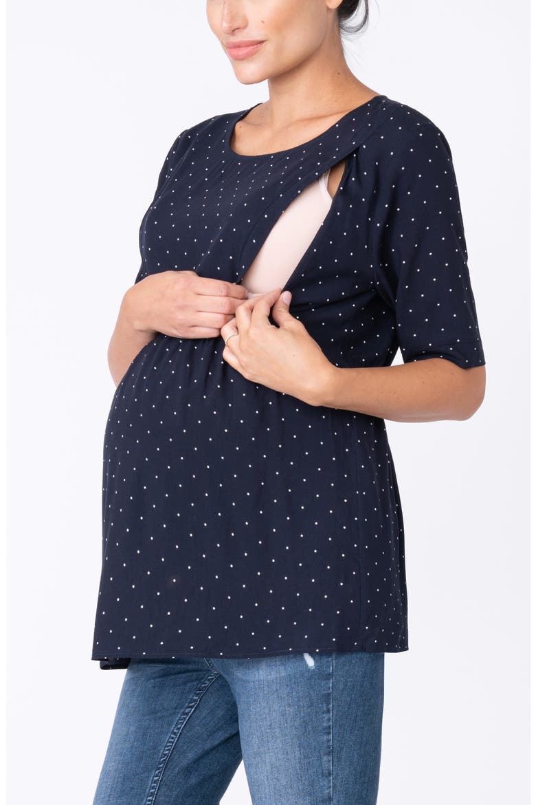 Polka Dot Maternity/Nursing Top, Alternate, color, NAVY DOT