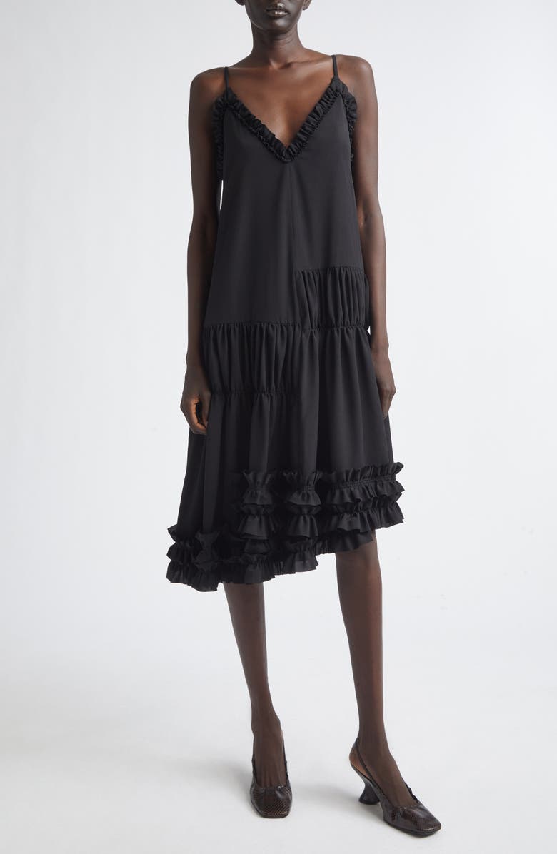 Dries Van Noten Crystal Embellished Draped Cape Dress, Main, color, Black