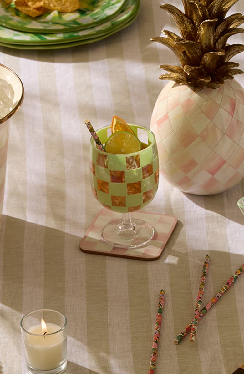 MACKENZIE CHILDS Set of 4 Green Check Acrylic Water Goblets, Alternate, color, Green