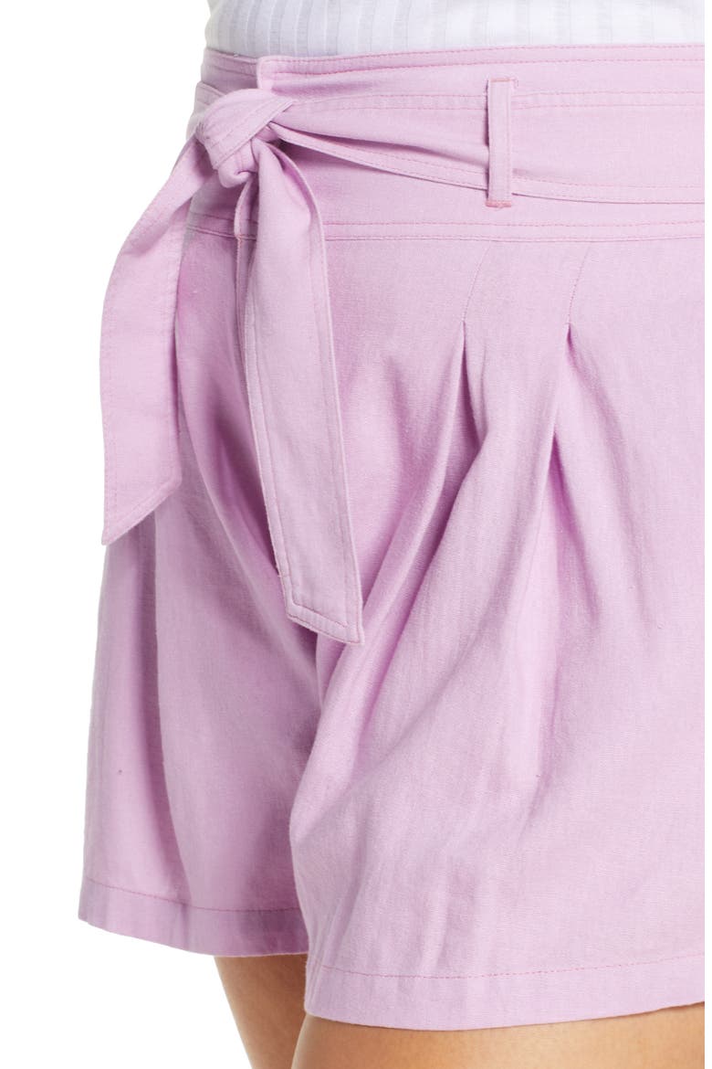 High Waist Linen Blend Shorts, Alternate, color, PINK BOUQUET