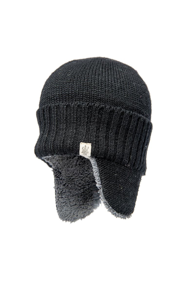 Rib Band Earflap Hat, Main, color, Black