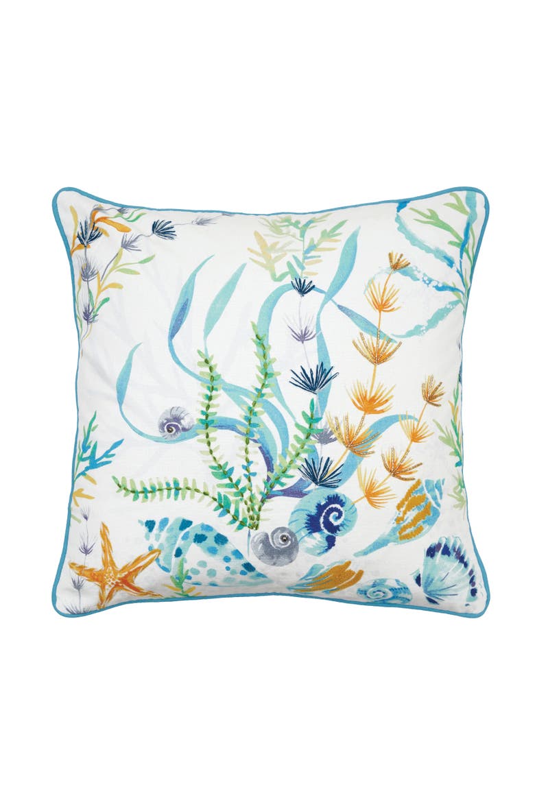 Marlowe Sound Seagrass Cotton Blend Accent Throw Pillow 18" x 18", Main, color, Blue