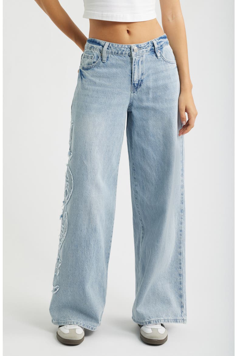 Joey Super Wide Leg Jeans with Love Appliqué, Main, color, LIGHT BLUE