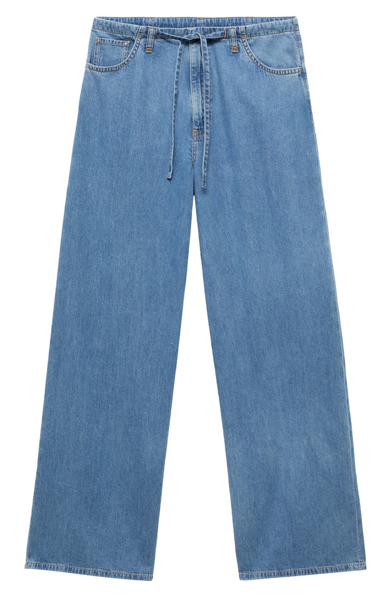 MANGO Belted Mid Rise Wide Leg Denim Trouser Jeans, Alternate, color, Medium Blue