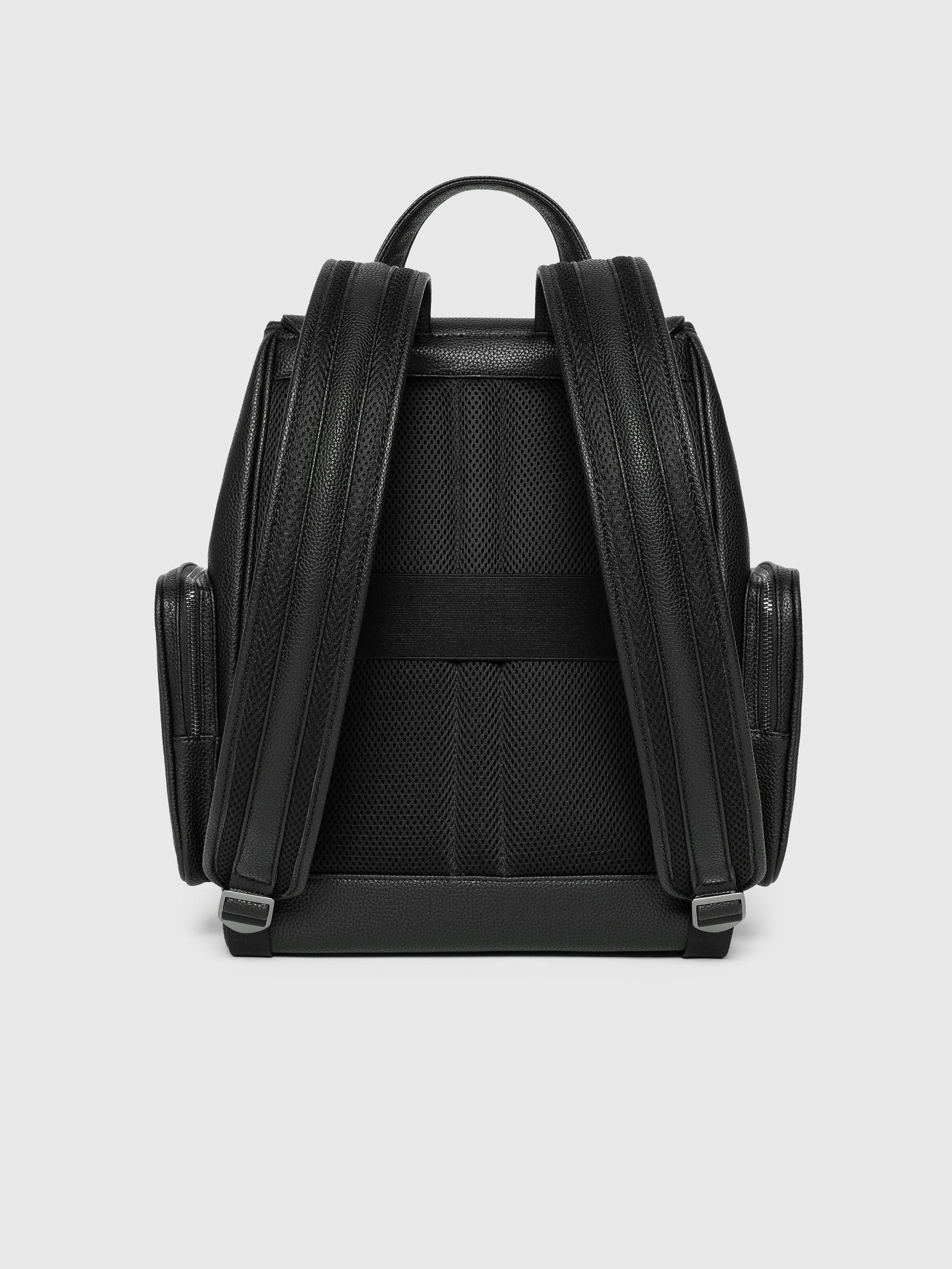 Manière De Voir Maloe Pebbled Leather Eiffel Clasp Backpack, Alternate, color, Black