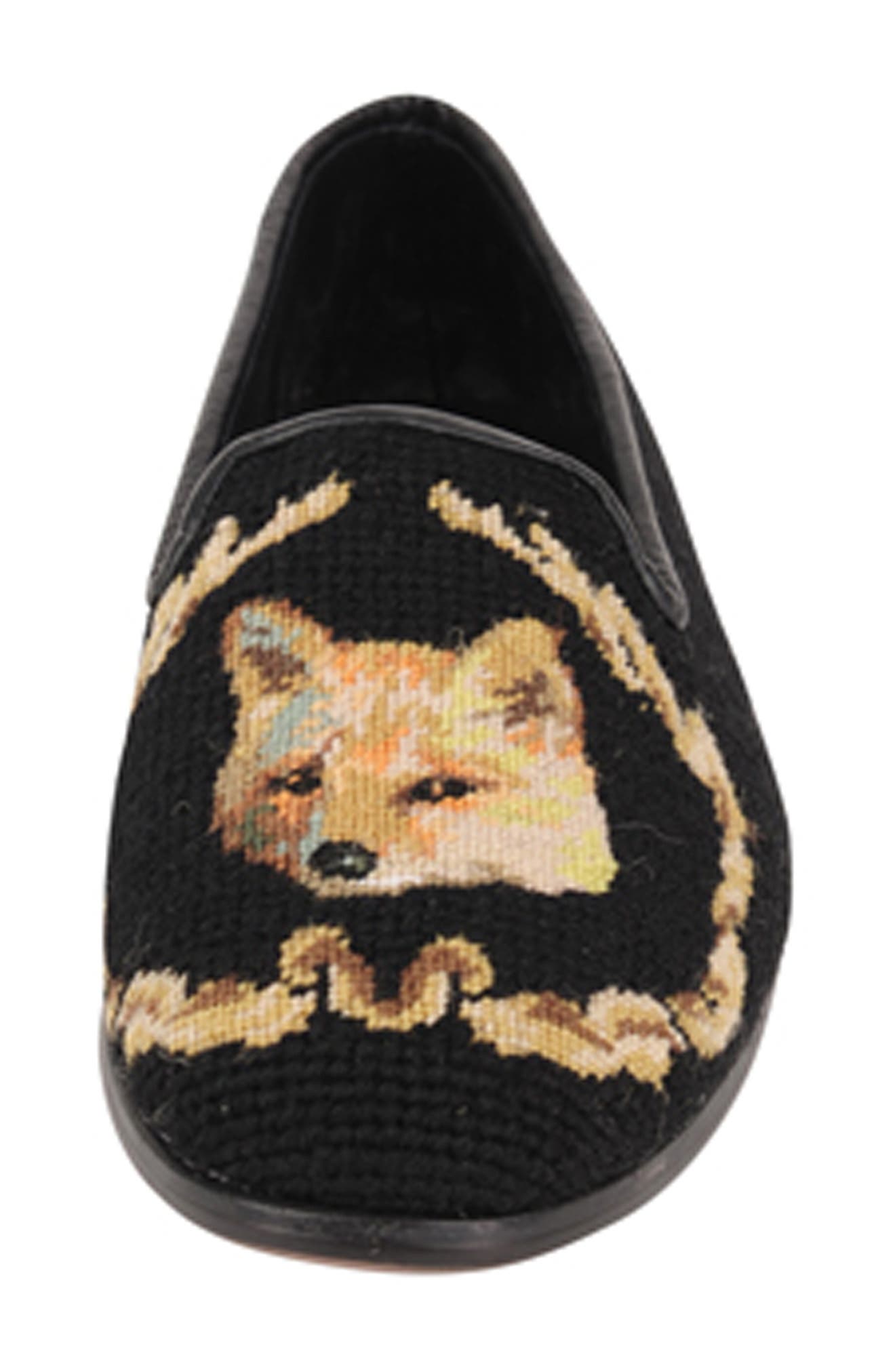 ByPaige Needlepoint Fox & Wreath Flat, Alternate, color, Fox And Wreath - Black