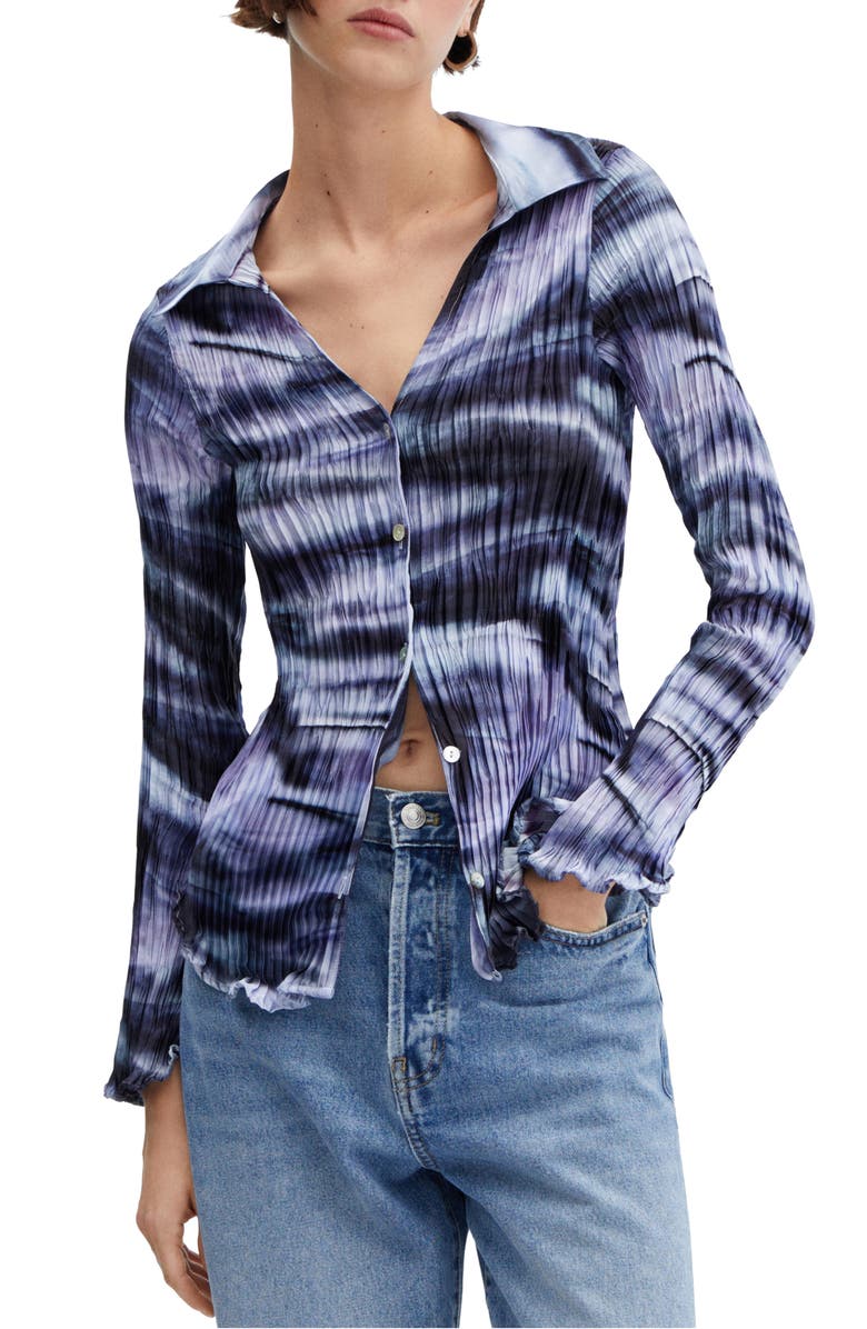 MANGO Tie Dye Pleated Button-Up Shirt, Main, color,