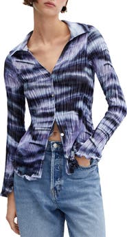 MANGO Tie Dye Pleated Button-Up Shirt