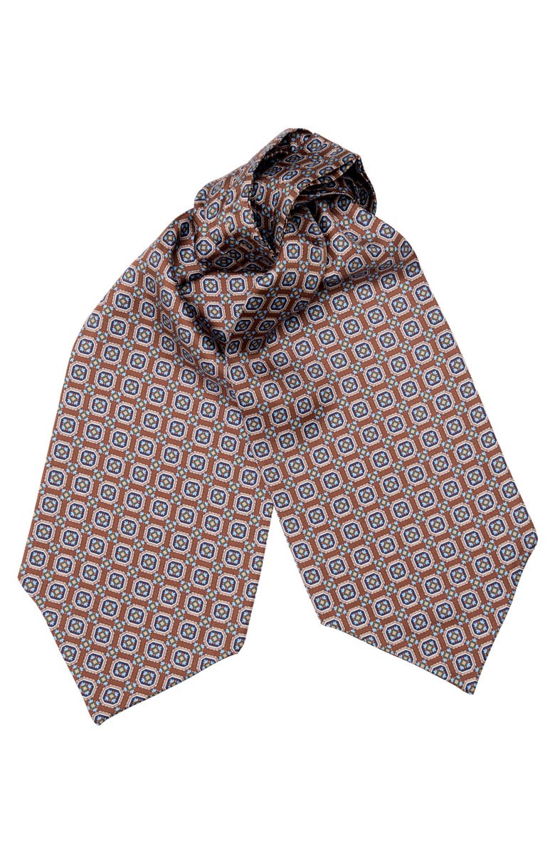 Elizabetta Barberini - Silk Ascot Cravat Tie for Men, Main, color, Chocolate