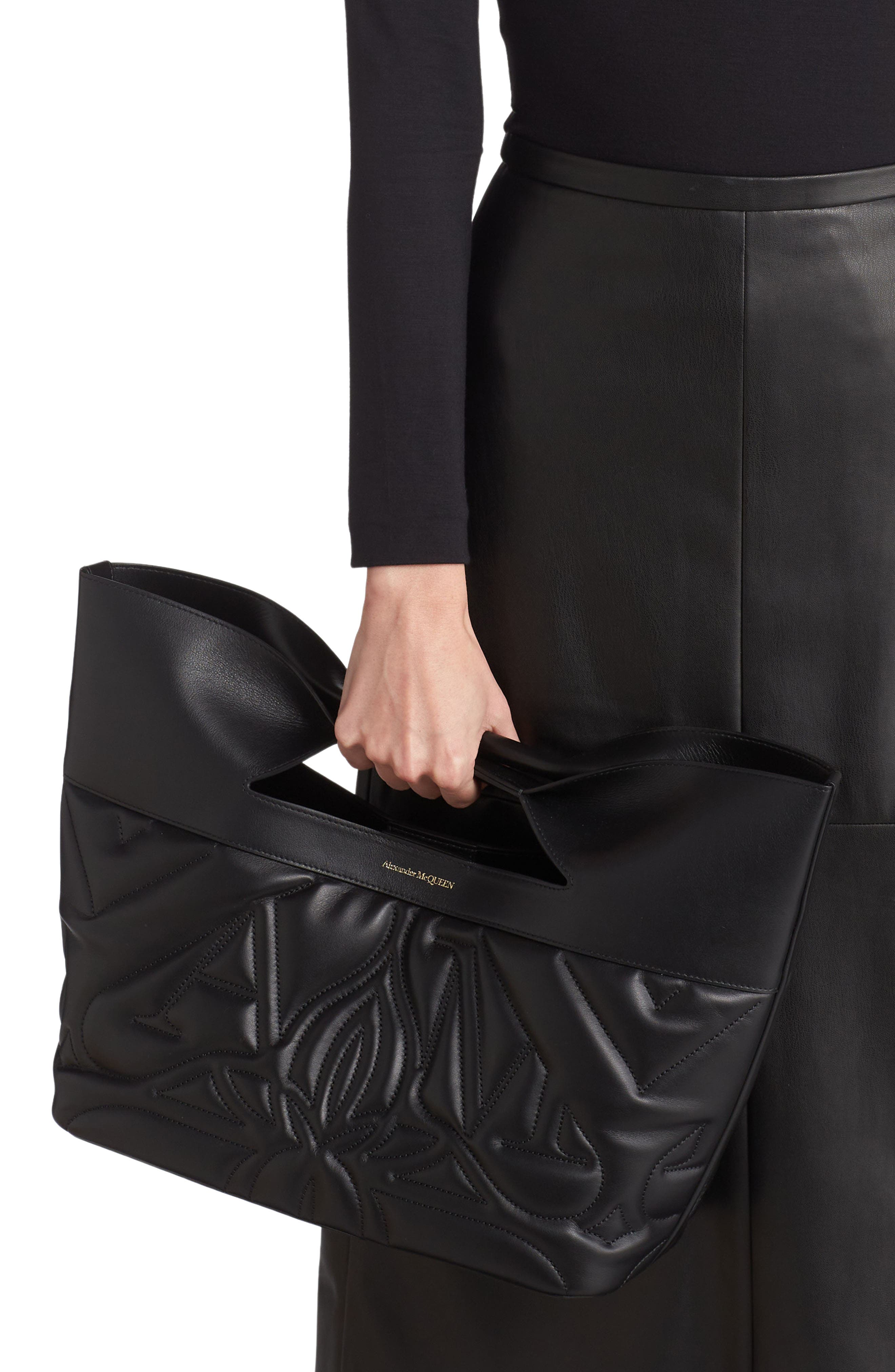 McQueen The Small Bow Logo Quilted Padded Leather Tote, Alternate, color, 