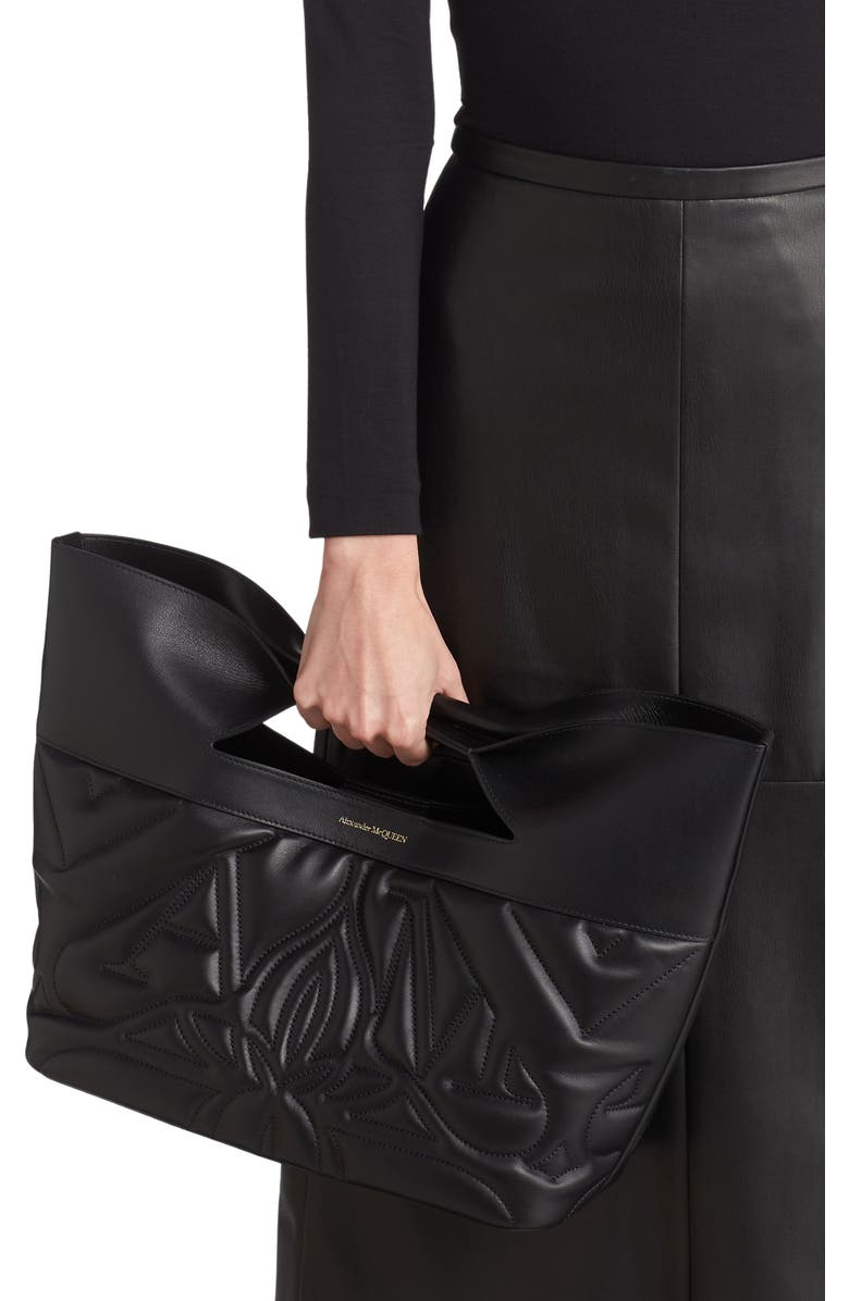 McQueen The Small Bow Logo Quilted Padded Leather Tote, Alternate, color,