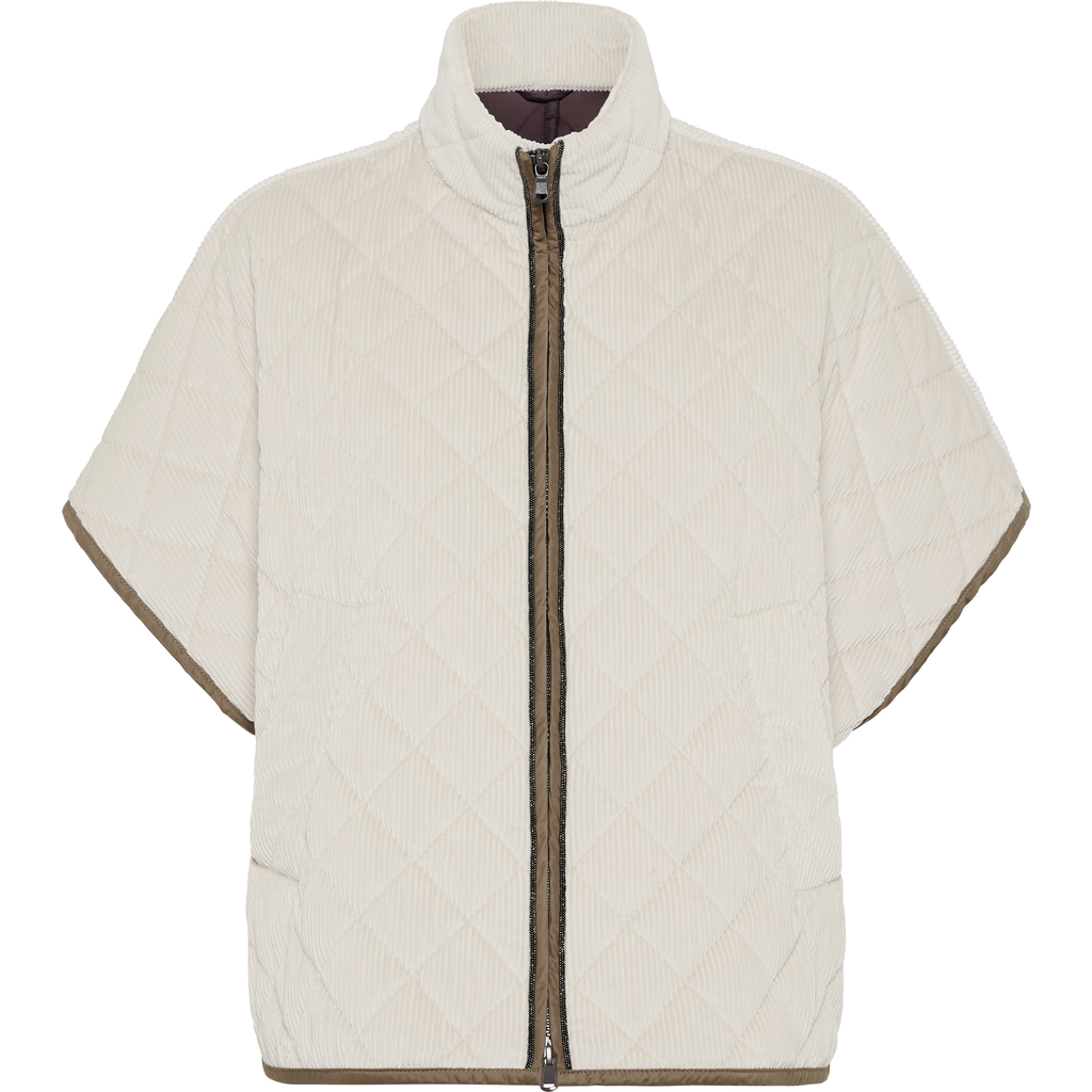 Brunello Cucinelli Corduroy Short-sleeve Cashmere Padded Thermal Jacket In White