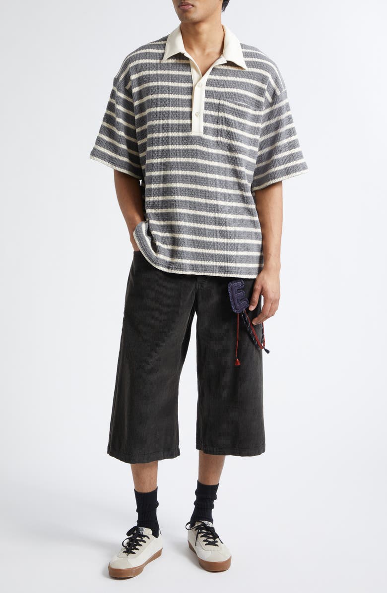 SONG FOR THE MUTE Gym Stripe Bouclé Polo, Alternate, color, Grey