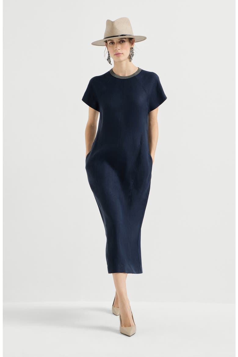 Twill dress with monili, Alternate, color, Blue