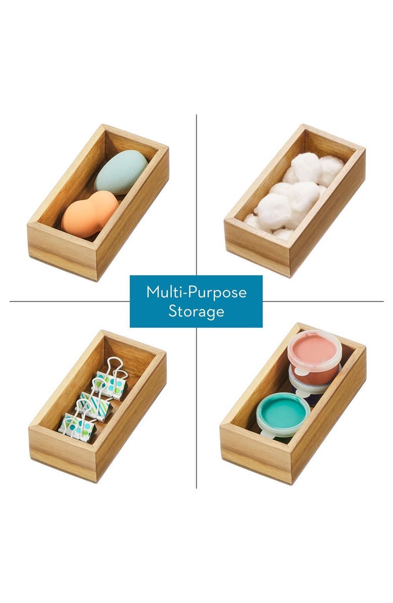 iDesign Acacia Wood Small Kitchen Drawer Organizer - Set of 3 - Natural, Alternate, color,