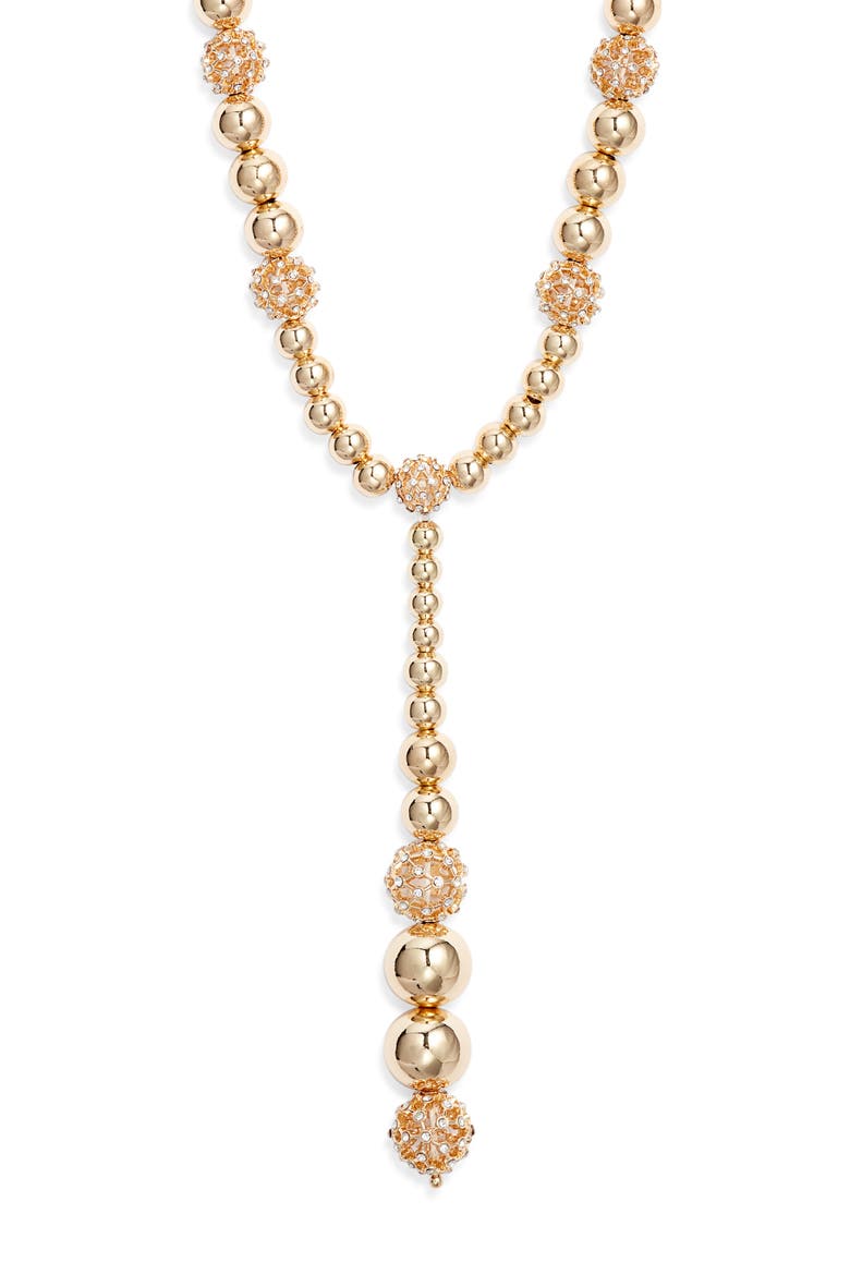 Orb Cage Y-Necklace, Main, color, CLEAR- GOLD