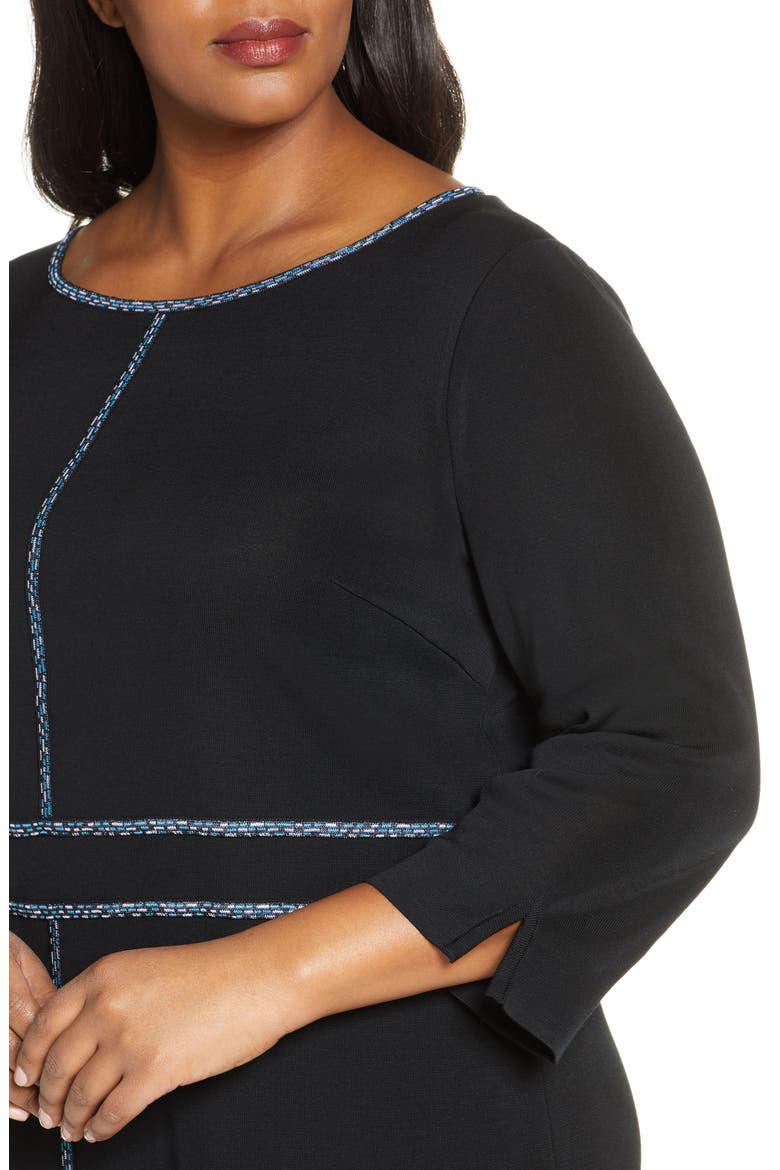 Mosaic Trim Knit Dress, Alternate, color, BLACK/ AZURE BLUE/ WHITE