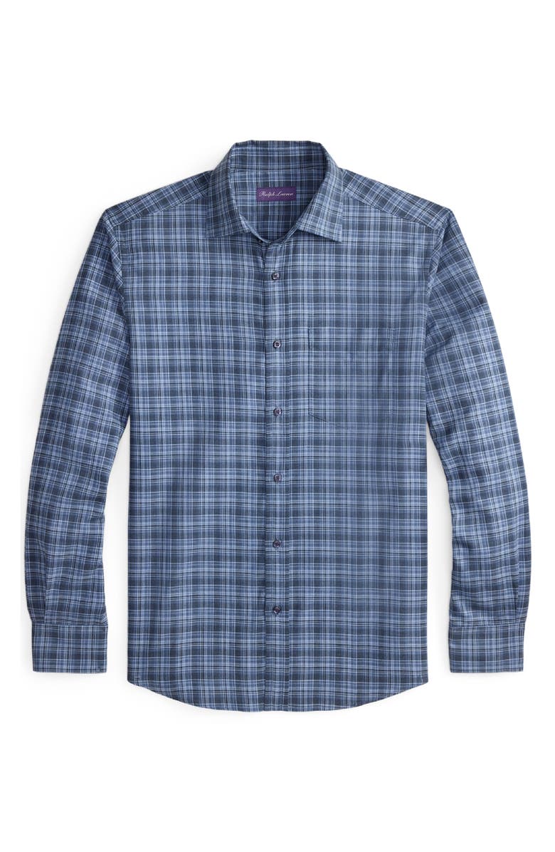 Ralph Lauren Purple Label Aston Plaid Brushed Cotton Button-Up Shirt, Alternate, color, Vintage Indigo Plaid
