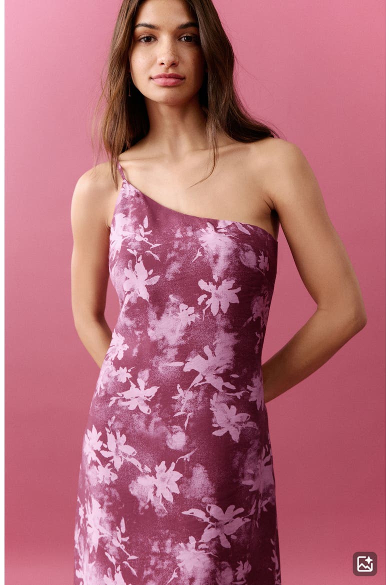 Floral One-Shoulder Column Gown, Alternate, color, PINK
